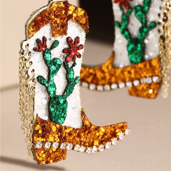 Glitter Cactus Boot Earrings - Picture 2 of 15